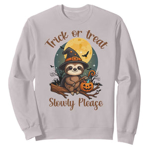 Funny Halloween Sloth Sweatshirt Trick Or Treat Slowly Please TS12 Ice Gray Print Your Wear
