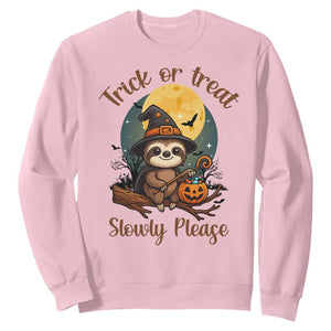 Funny Halloween Sloth Sweatshirt Trick Or Treat Slowly Please TS12 Light Pink Print Your Wear