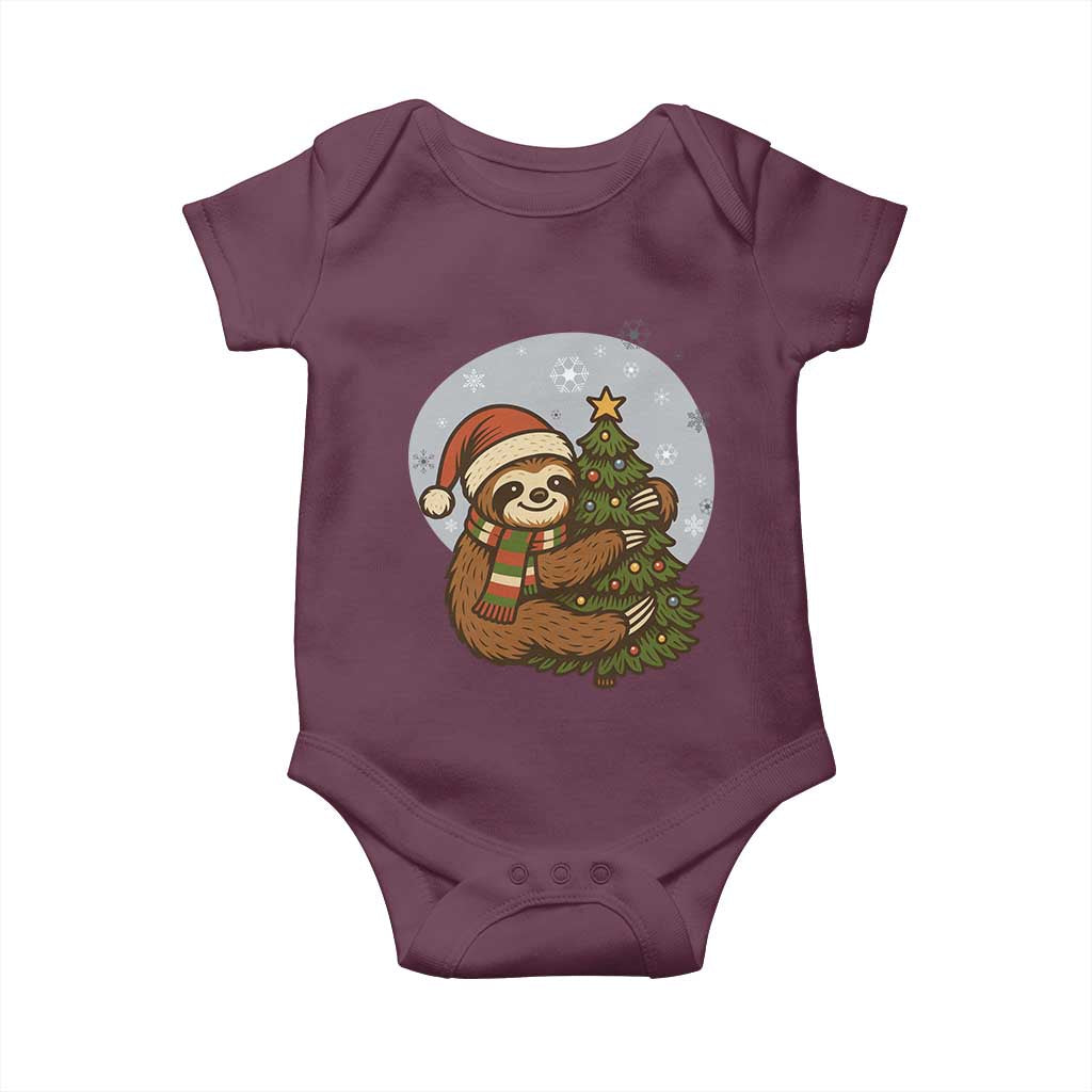 Funny Xmas Baby Onesie Slothin Around The Christmas Tree TS12 Maroon Print Your Wear