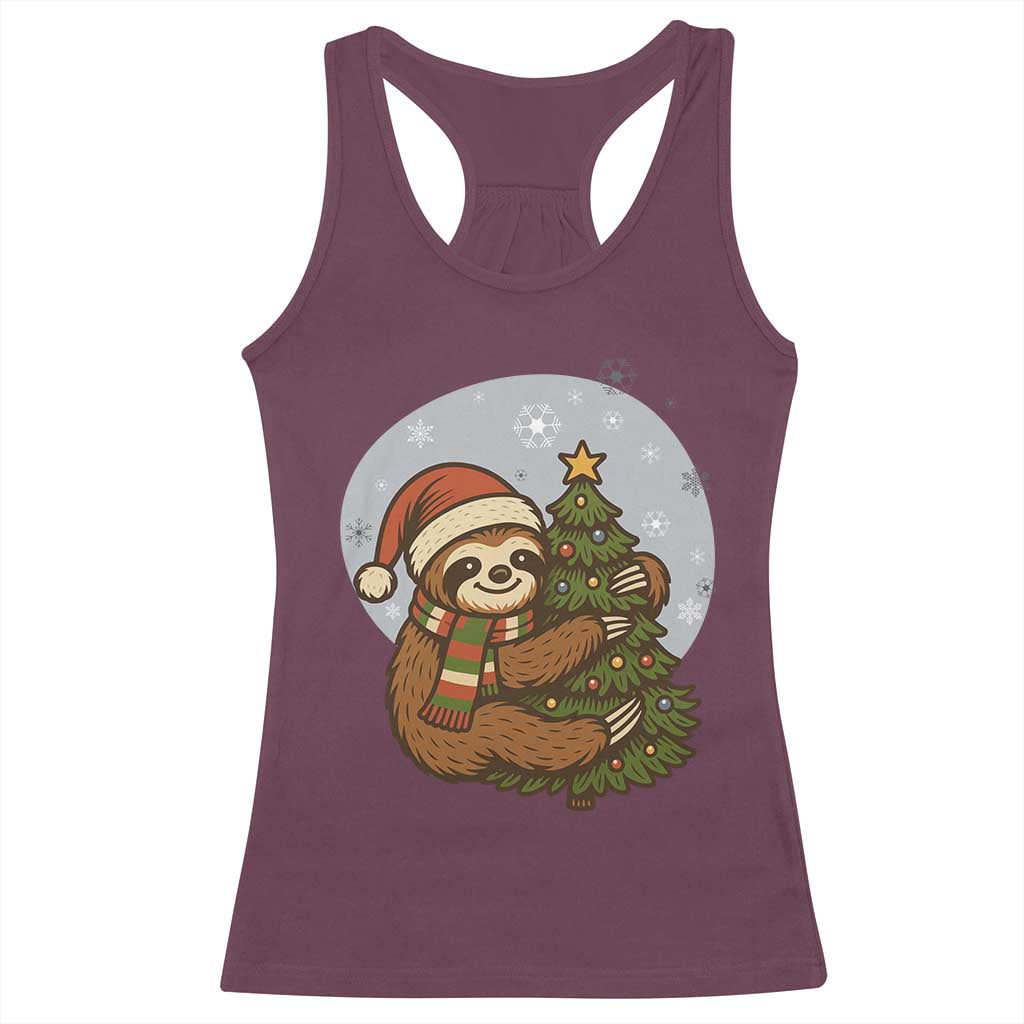 Funny Xmas Racerback Tank Top Slothin Around The Christmas Tree TS12 Maroon Print Your Wear