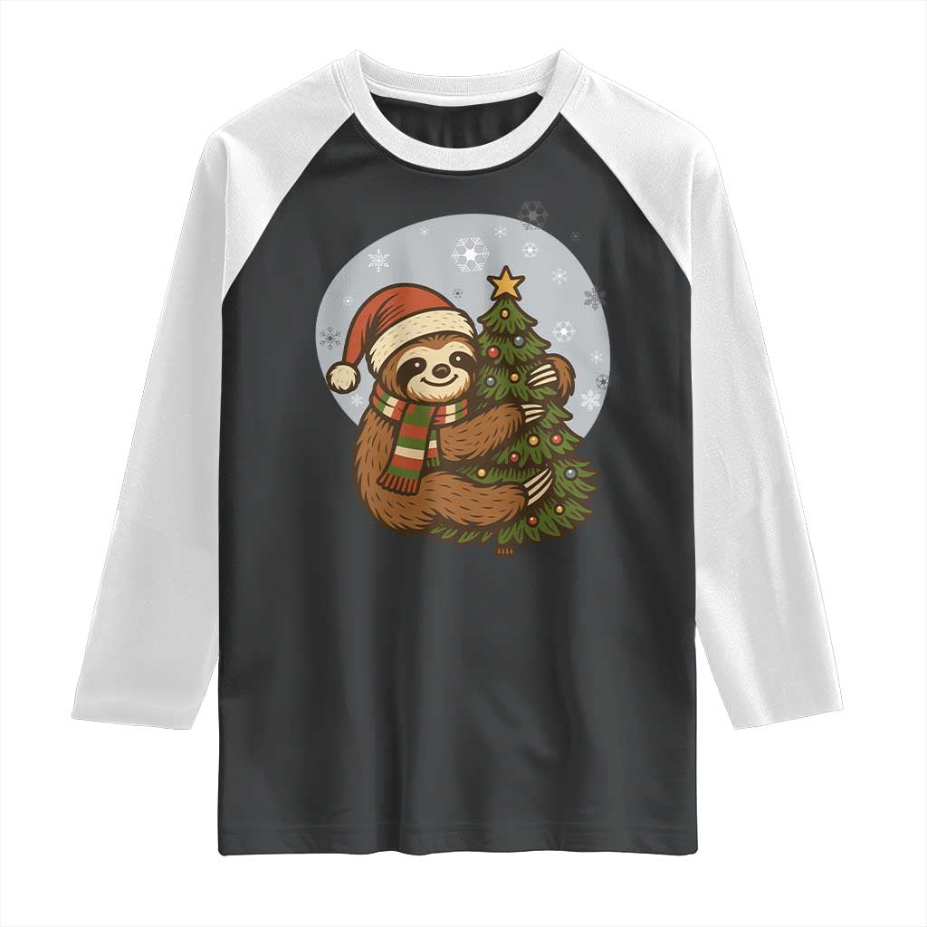 Funny Xmas Raglan Shirt Slothin Around The Christmas Tree TS12 Black White Print Your Wear