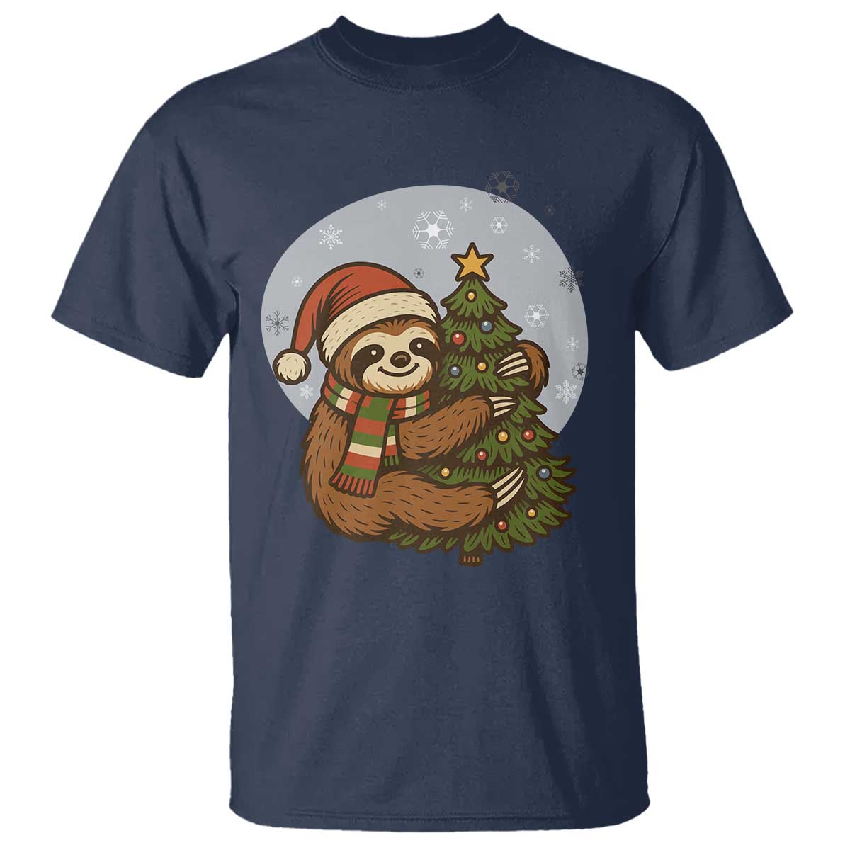 Funny Xmas T Shirt Slothin Around The Christmas Tree TS12 Navy Print Your Wear