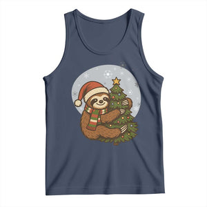 Funny Xmas Tank Top Slothin Around The Christmas Tree TS12 Navy Print Your Wear
