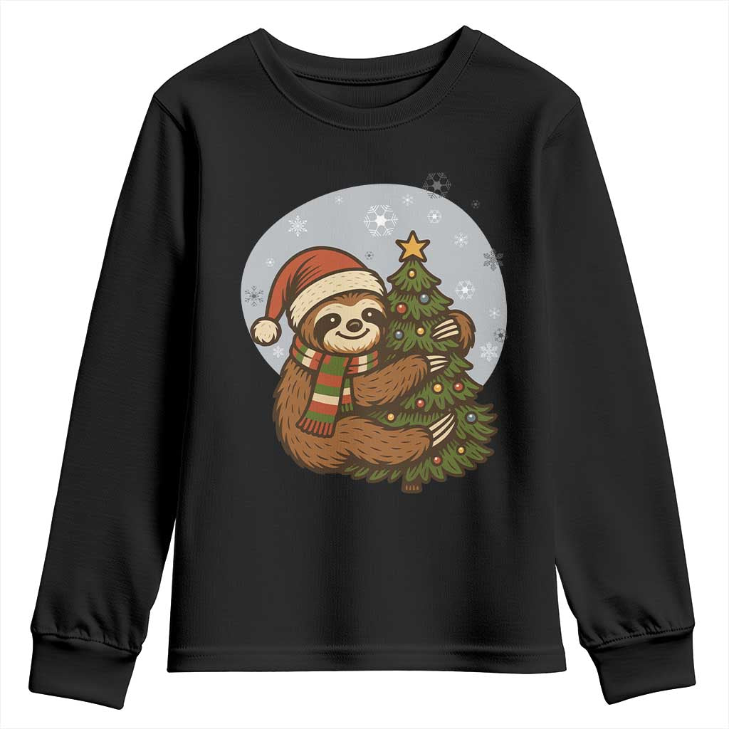 Funny Xmas Youth Sweatshirt Slothin Around The Christmas Tree TS12 Black Print Your Wear