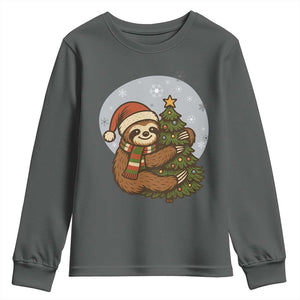 Funny Xmas Youth Sweatshirt Slothin Around The Christmas Tree TS12 Dark Heather Print Your Wear