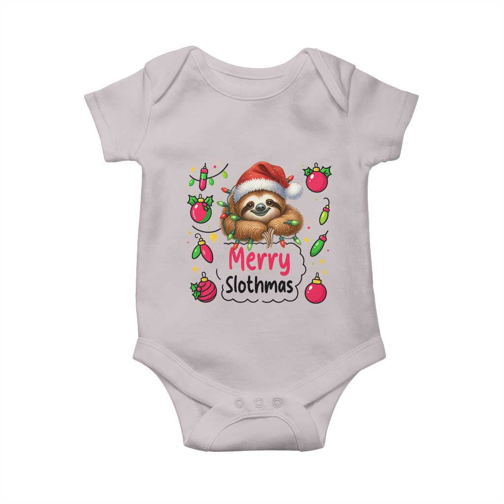 Funny Christmas Sloth Baby Onesie Merry Slothmas TS12 Ice Gray Print Your Wear
