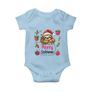 Funny Christmas Sloth Baby Onesie Merry Slothmas TS12 Light Blue Print Your Wear