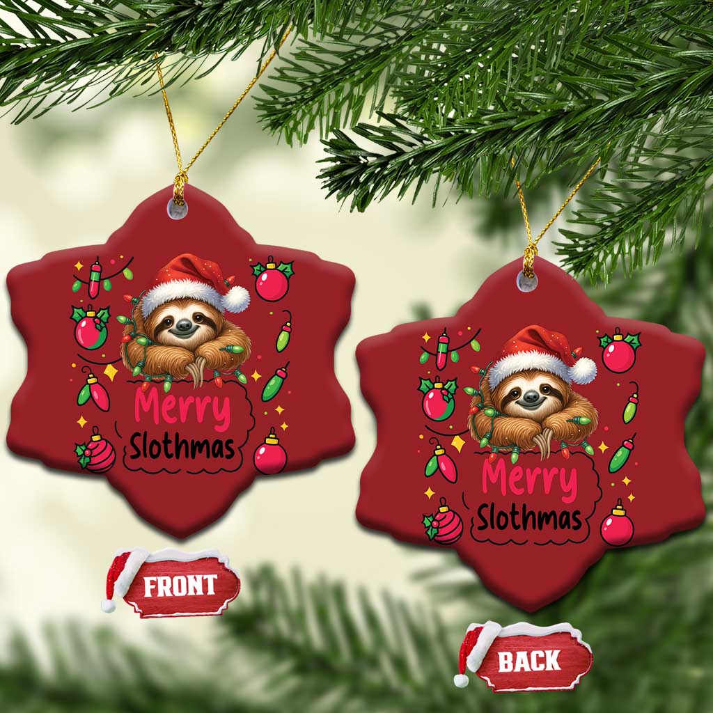 Funny Xmas Sloth Christmas Ornament Merry Slothmas TS12 Snow Flake Red Print Your Wear