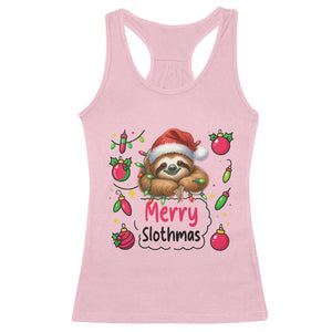 Funny Christmas Sloth Racerback Tank Top Merry Slothmas TS12 Light Pink Print Your Wear