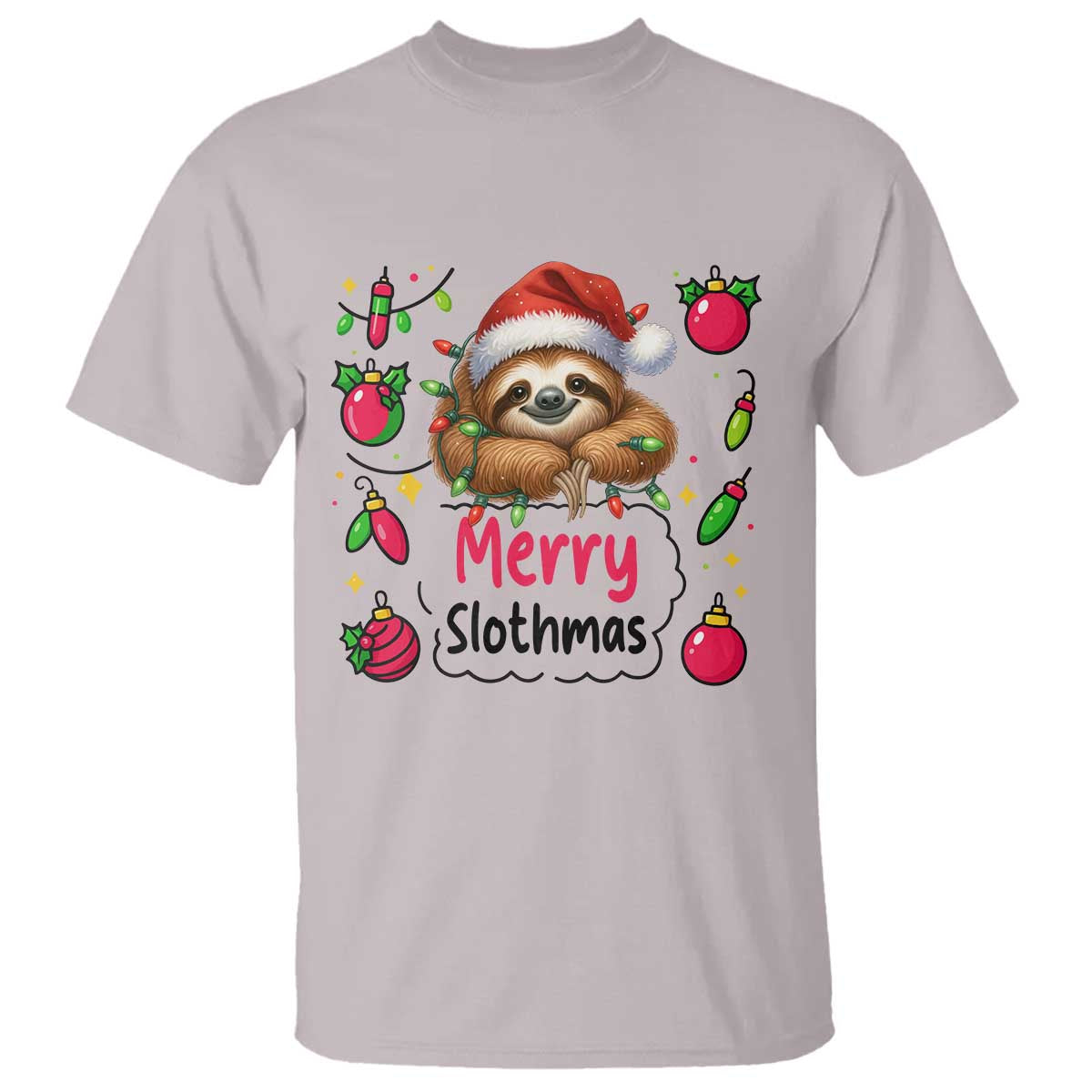 Funny Christmas Sloth T Shirt Merry Slothmas TS12 Ice Gray Print Your Wear