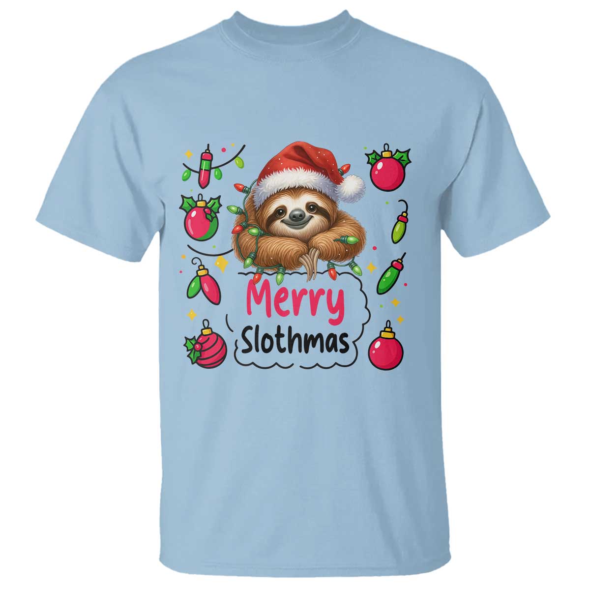 Funny Christmas Sloth T Shirt Merry Slothmas TS12 Light Blue Print Your Wear