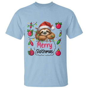 Funny Christmas Sloth T Shirt Merry Slothmas TS12 Light Blue Print Your Wear