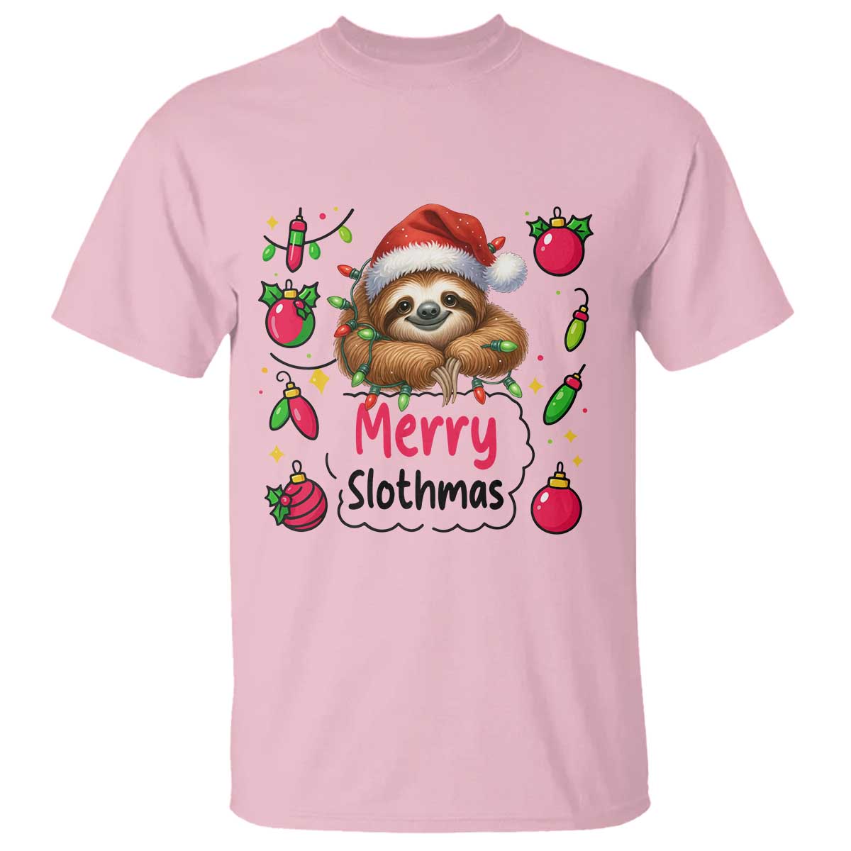 Funny Christmas Sloth T Shirt Merry Slothmas TS12 Light Pink Print Your Wear