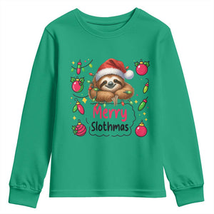 Funny Christmas Sloth Youth Sweatshirt Merry Slothmas TS12 Irish Green Print Your Wear