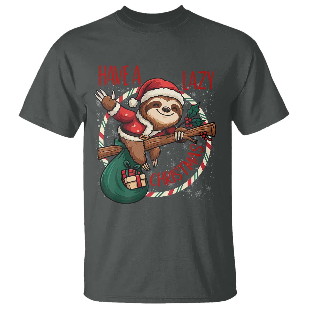 Have A Lazy Christmas T Shirt Cute Xmas Sloth TS12 Dark Heather Print Your Wear