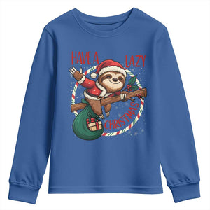 Have A Lazy Christmas Youth Sweatshirt Cute Xmas Sloth TS12 Royal Blue Print Your Wear