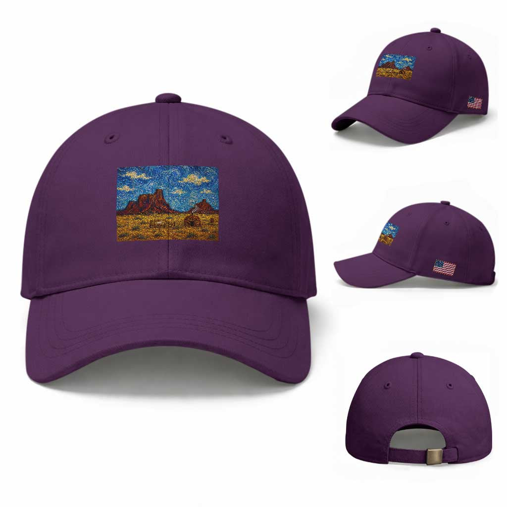 Starry Night Desert Monument Valley Baseball Cap Hogan Home Oil Painting Graphic TS12 Baseball Cap Universal Fit Purple Print Your Wear