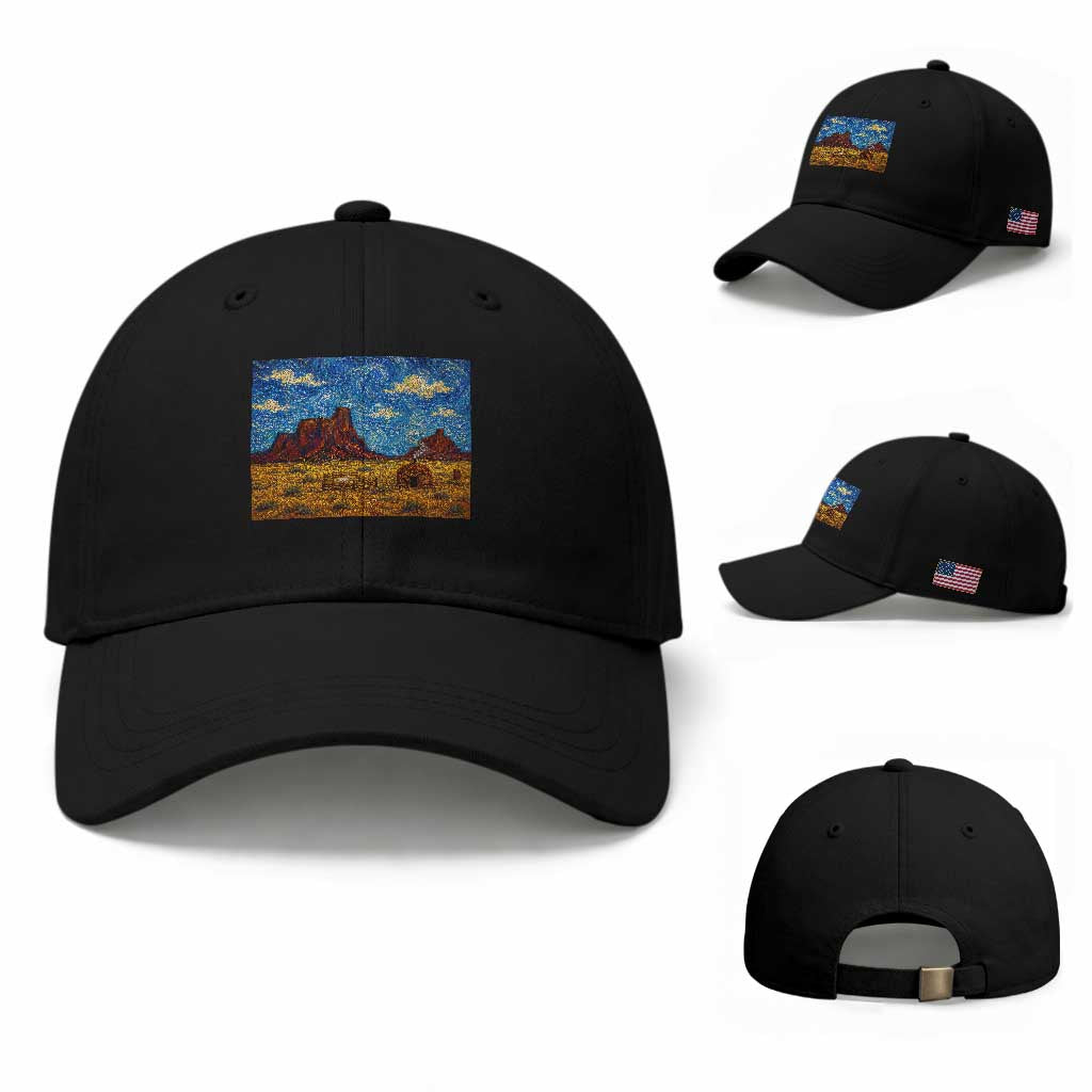 Starry Night Desert Monument Valley Baseball Cap Hogan Home Oil Painting Graphic TS12 Baseball Cap Universal Fit Black Print Your Wear