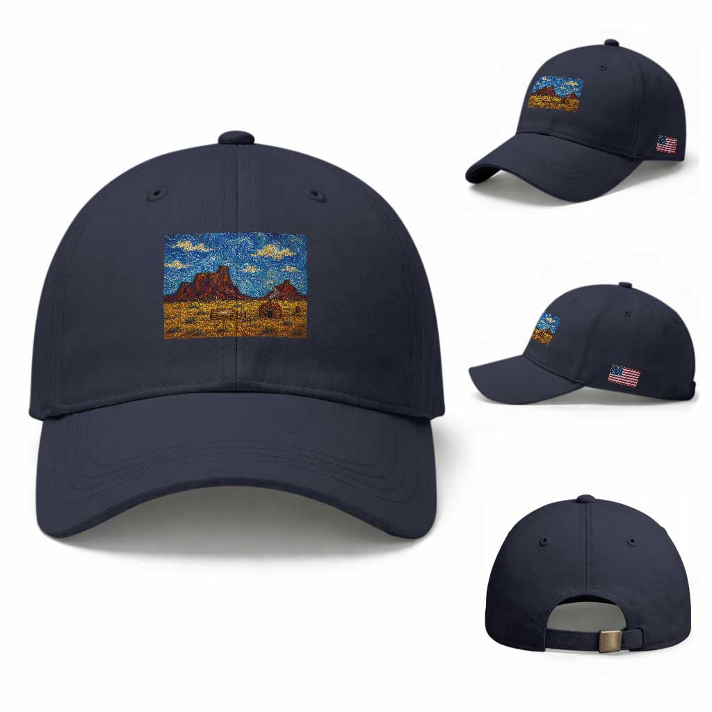 Starry Night Desert Monument Valley Baseball Cap Hogan Home Oil Painting Graphic TS12 Baseball Cap Universal Fit Navy Print Your Wear