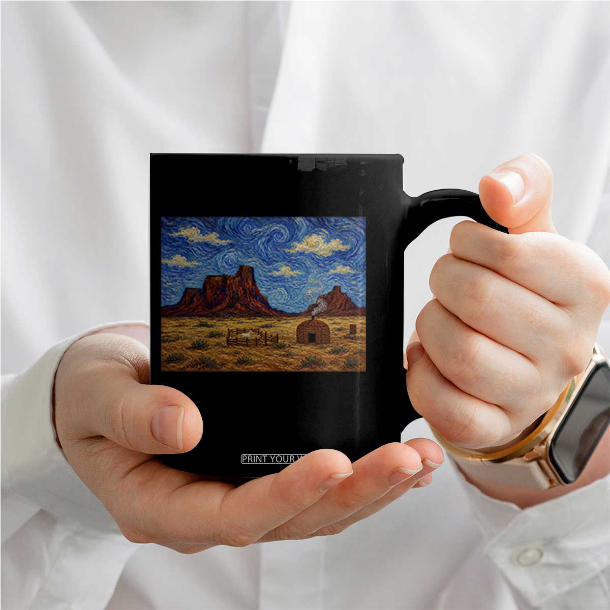 Starry Night Desert Monument Valley Coffee Mug Hogan Home Oil Painting Graphic TS12 Print Your Wear