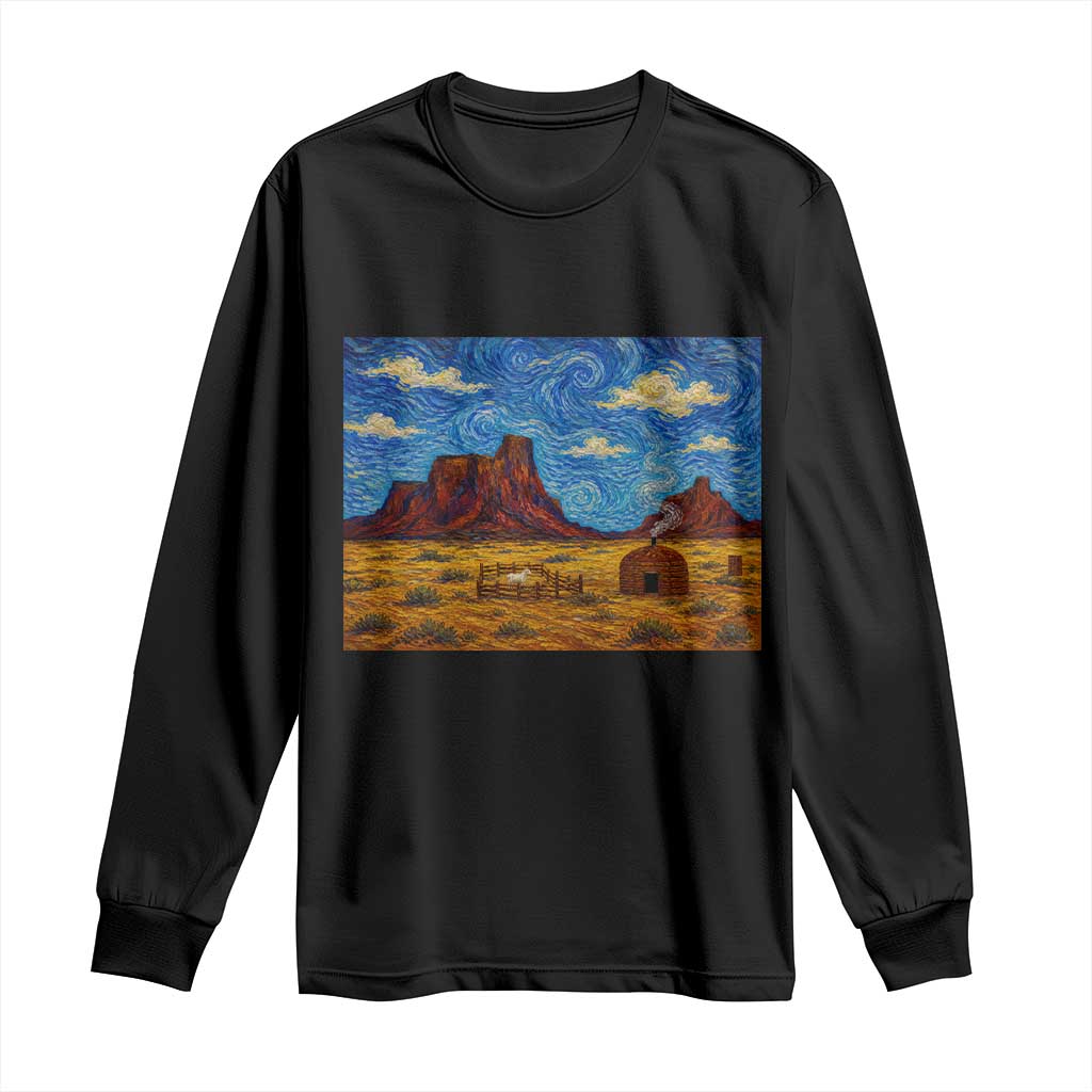 Starry Night Desert Monument Valley Long Sleeve Shirt Hogan Home Oil Painting Graphic TS12 Black Print Your Wear