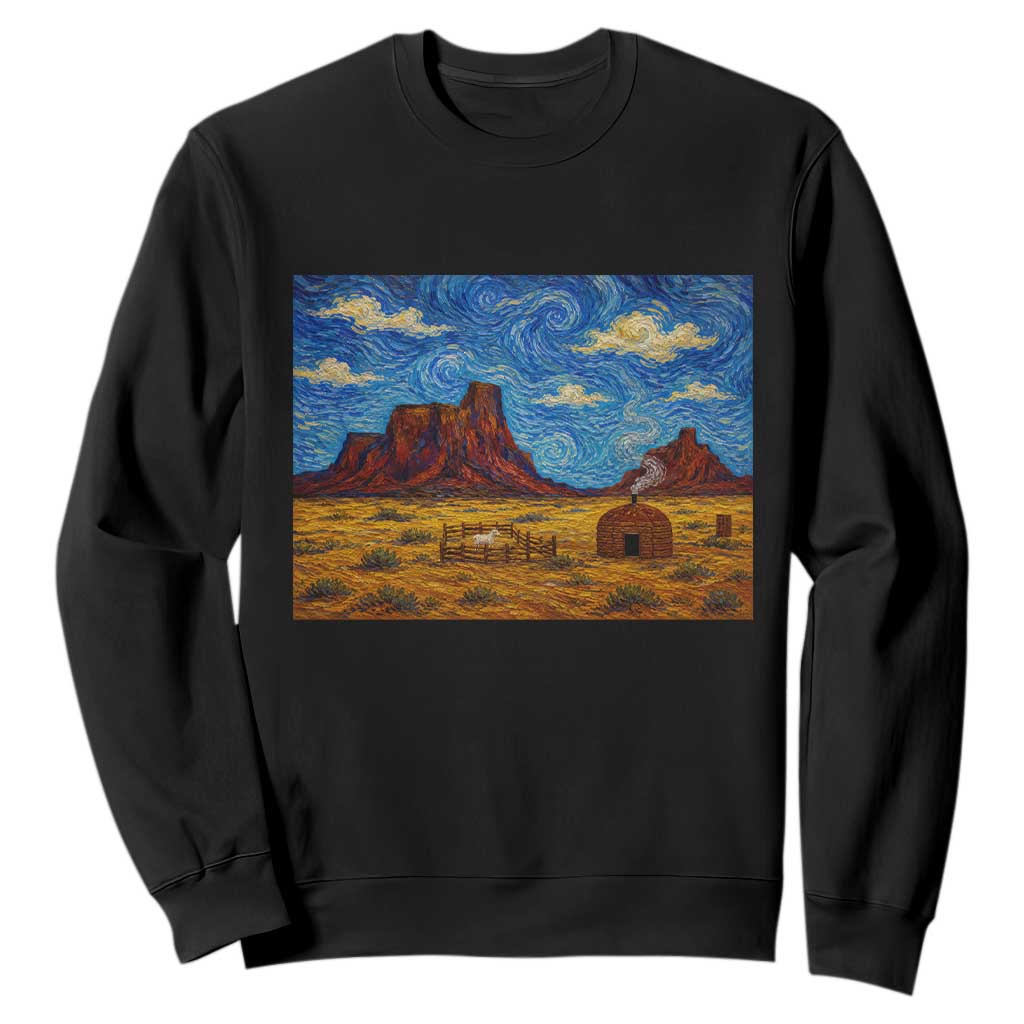 Starry Night Desert Monument Valley Sweatshirt Hogan Home Oil Painting Graphic TS12 Black Print Your Wear