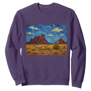 Starry Night Desert Monument Valley Sweatshirt Hogan Home Oil Painting Graphic TS12 Purple Print Your Wear