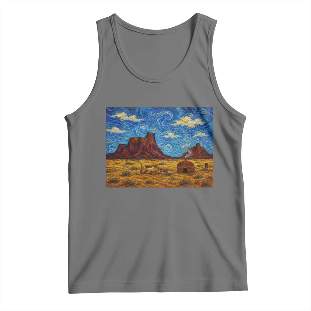 Starry Night Desert Monument Valley Tank Top Hogan Home Oil Painting Graphic TS12 Black Heather Print Your Wear