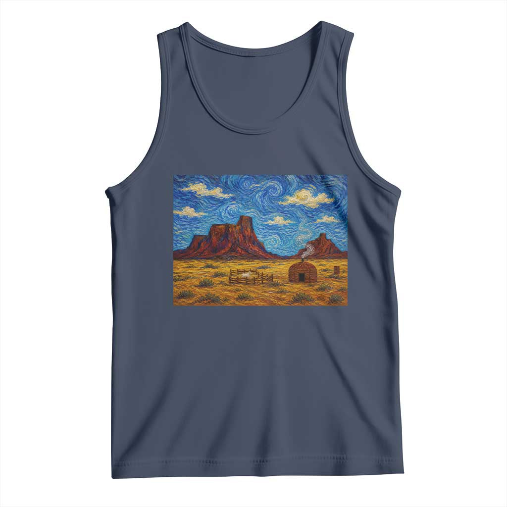 Starry Night Desert Monument Valley Tank Top Hogan Home Oil Painting Graphic TS12 Navy Print Your Wear