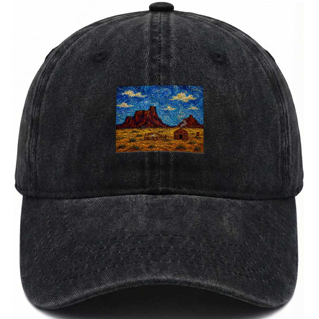 Starry Night Desert Monument Valley Washed Cotton Baseball Cap Hogan Home Oil Painting Graphic TS12 Print Your Wear
