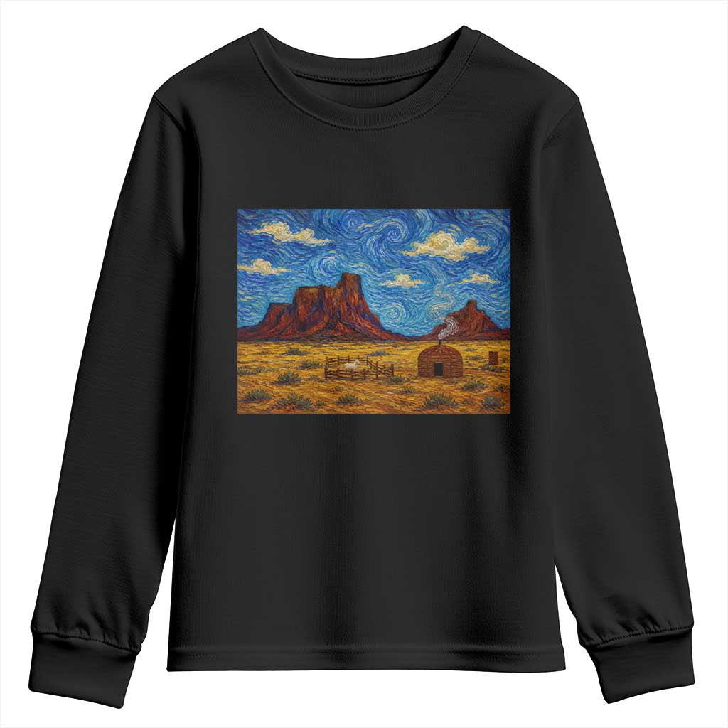 Starry Night Desert Monument Valley Youth Sweatshirt Hogan Home Oil Painting Graphic TS12 Black Print Your Wear