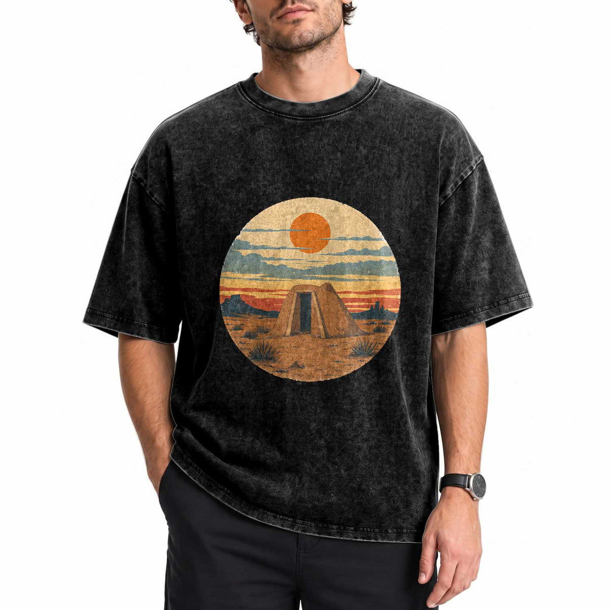 Vintage Monument Valley Landscape Washed Cotton T-Shirt Desert Hogan Home Art