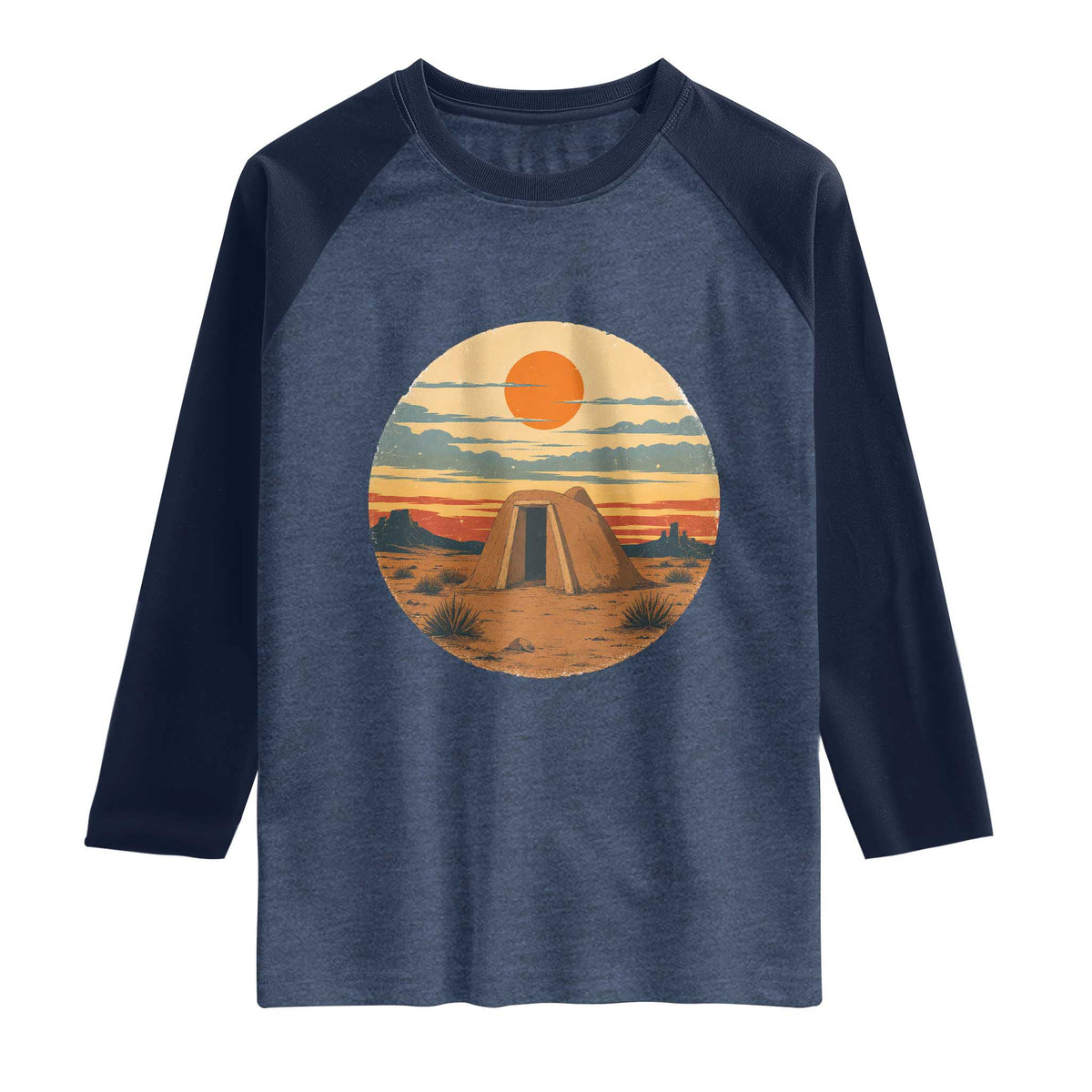 Vintage Monument Valley Landscape Raglan Shirt Desert Hogan Home Art TS12 Heather Denim Navy Print Your Wear