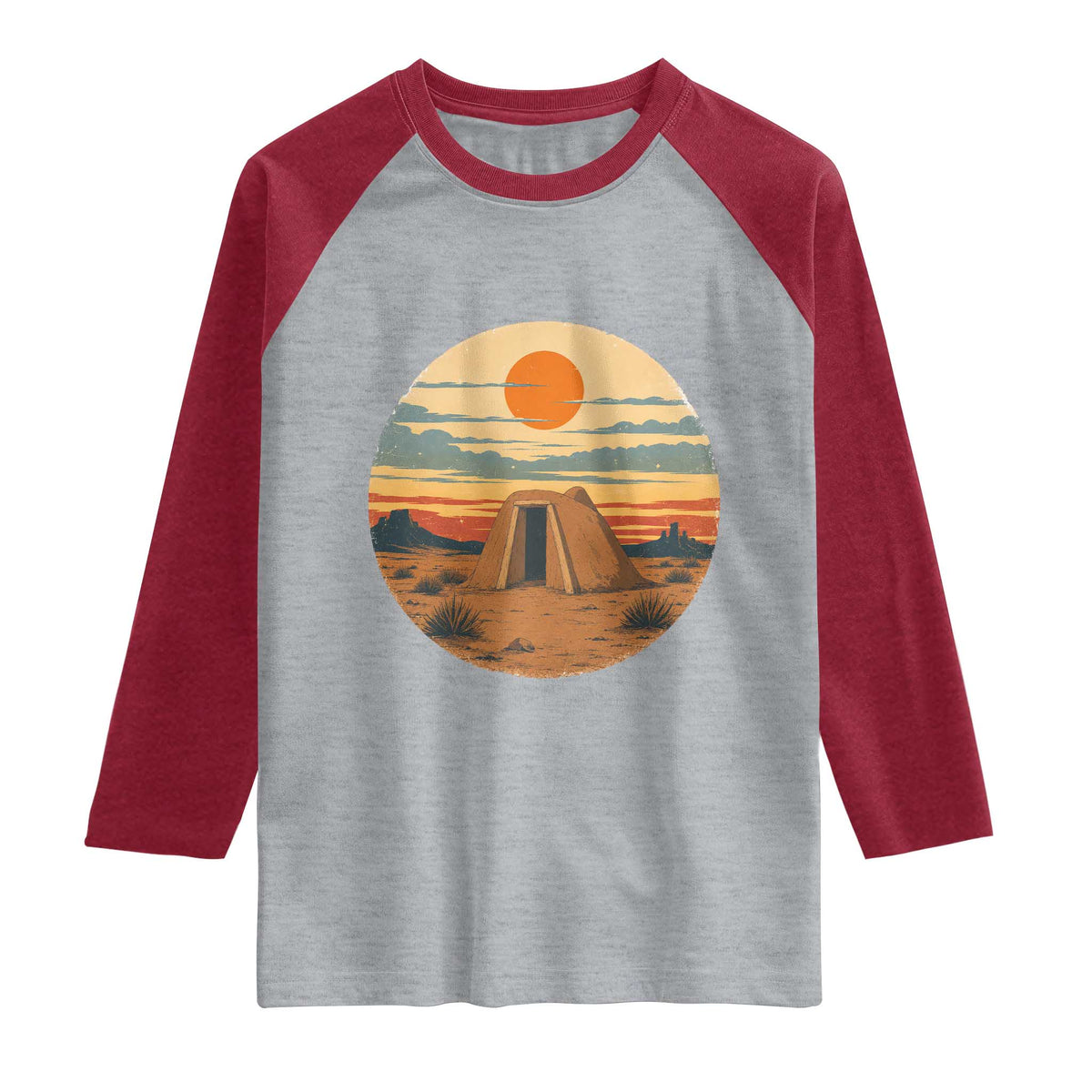 Vintage Monument Valley Landscape Raglan Shirt Desert Hogan Home Art TS12 Heather Gray Heather Red Print Your Wear