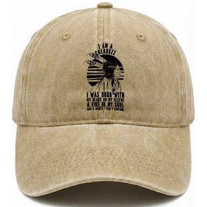 Native American Heritage Pride Gift Washed Cotton Baseball Cap I Am A Cherokee Born With Heart On My Sleeve TS12 Print Your Wear