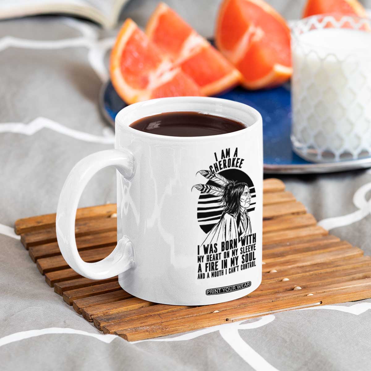 Native American Heritage Pride Gift Coffee Mug I Am A Cherokee Born With Heart On My Sleeve TS12 Print Your Wear