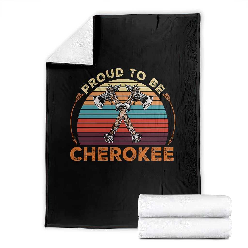 Cherokee Heritage Pride Throw Blanket Vintage Sunset Tomahawk Native American Graphic TS12 Black Print Your Wear