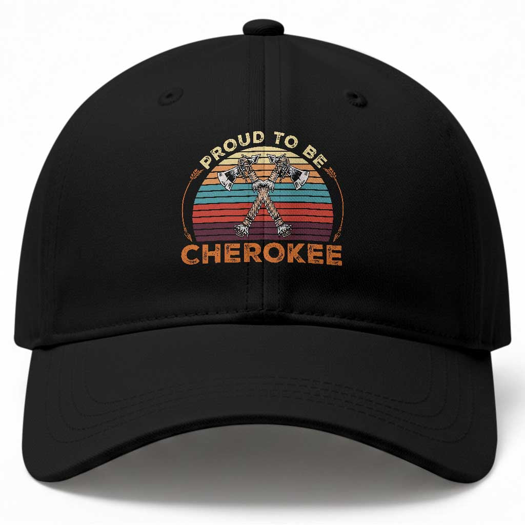 Cherokee Heritage Pride Baseball Cap Vintage Sunset Tomahawk Native American Graphic TS12 Print Your Wear