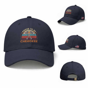 Cherokee Heritage Pride Baseball Cap Vintage Sunset Tomahawk Native American Graphic TS12 Baseball Cap Universal Fit Navy Print Your Wear