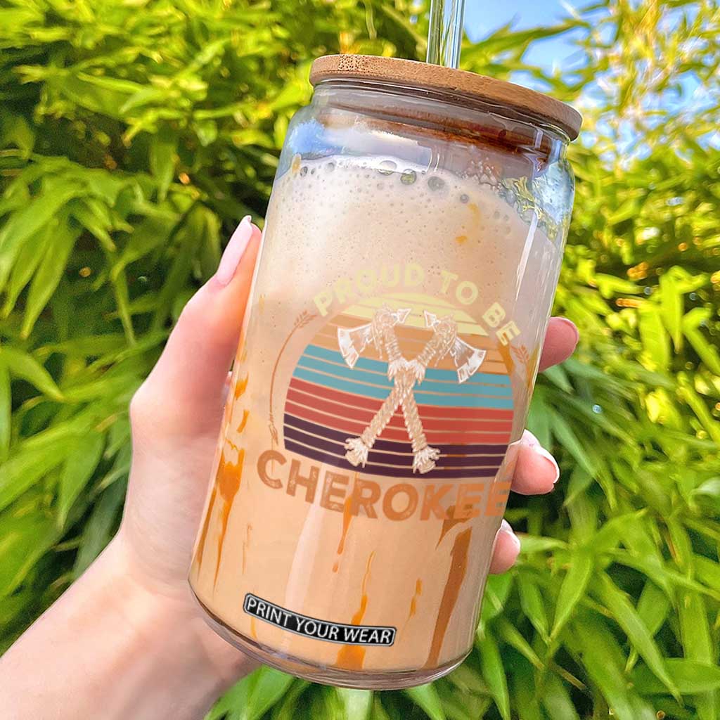 Cherokee Heritage Pride Glass Can Vintage Sunset Tomahawk Native American Graphic TS12 Black Print Your Wear
