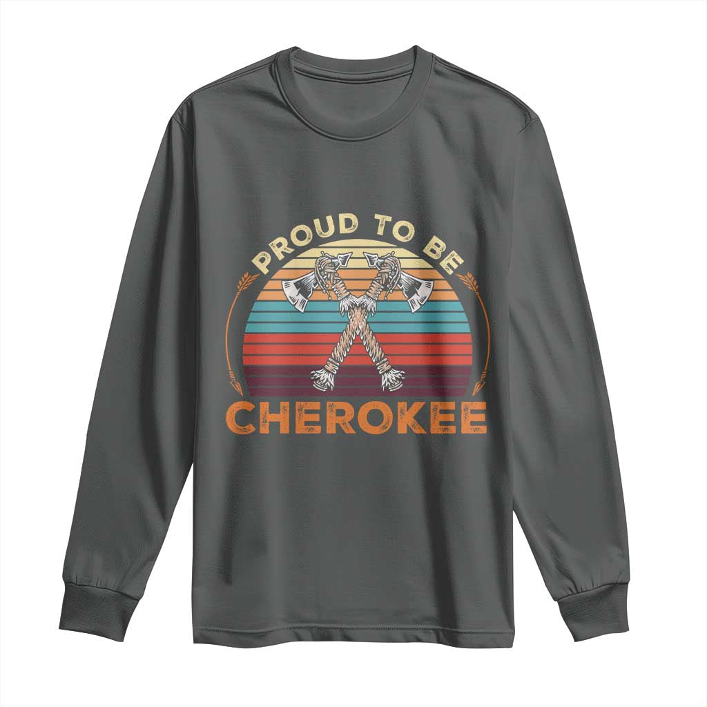 Cherokee Heritage Pride Long Sleeve Shirt Vintage Sunset Tomahawk Native American Graphic TS12 Dark Heather Print Your Wear
