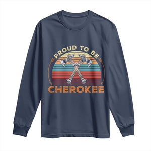Cherokee Heritage Pride Long Sleeve Shirt Vintage Sunset Tomahawk Native American Graphic TS12 Navy Print Your Wear