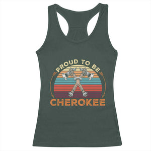 Cherokee Heritage Pride Racerback Tank Top Vintage Sunset Tomahawk Native American Graphic TS12 Dark Forest Green Print Your Wear