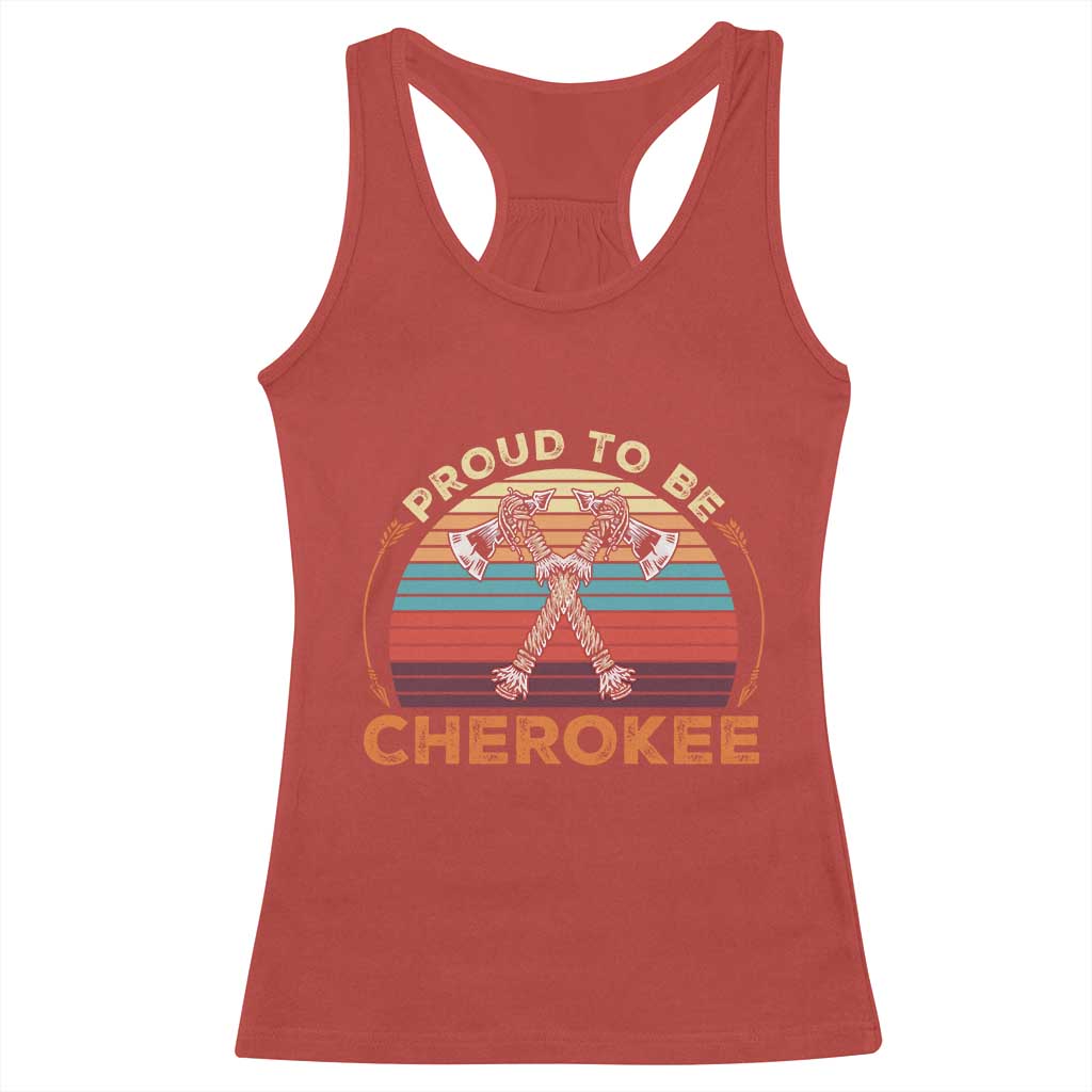 Cherokee Heritage Pride Racerback Tank Top Vintage Sunset Tomahawk Native American Graphic TS12 Red Print Your Wear