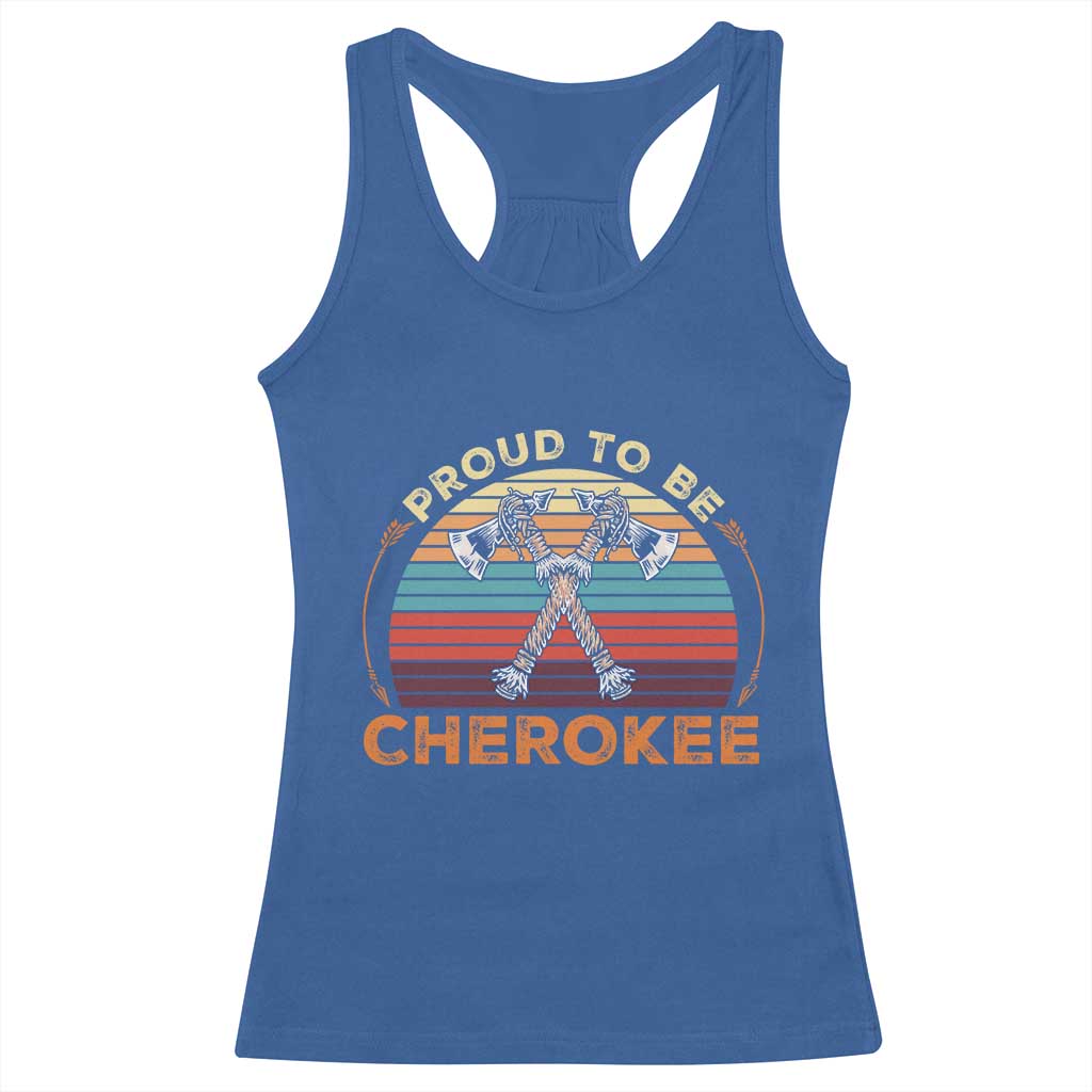 Cherokee Heritage Pride Racerback Tank Top Vintage Sunset Tomahawk Native American Graphic TS12 Royal Blue Print Your Wear