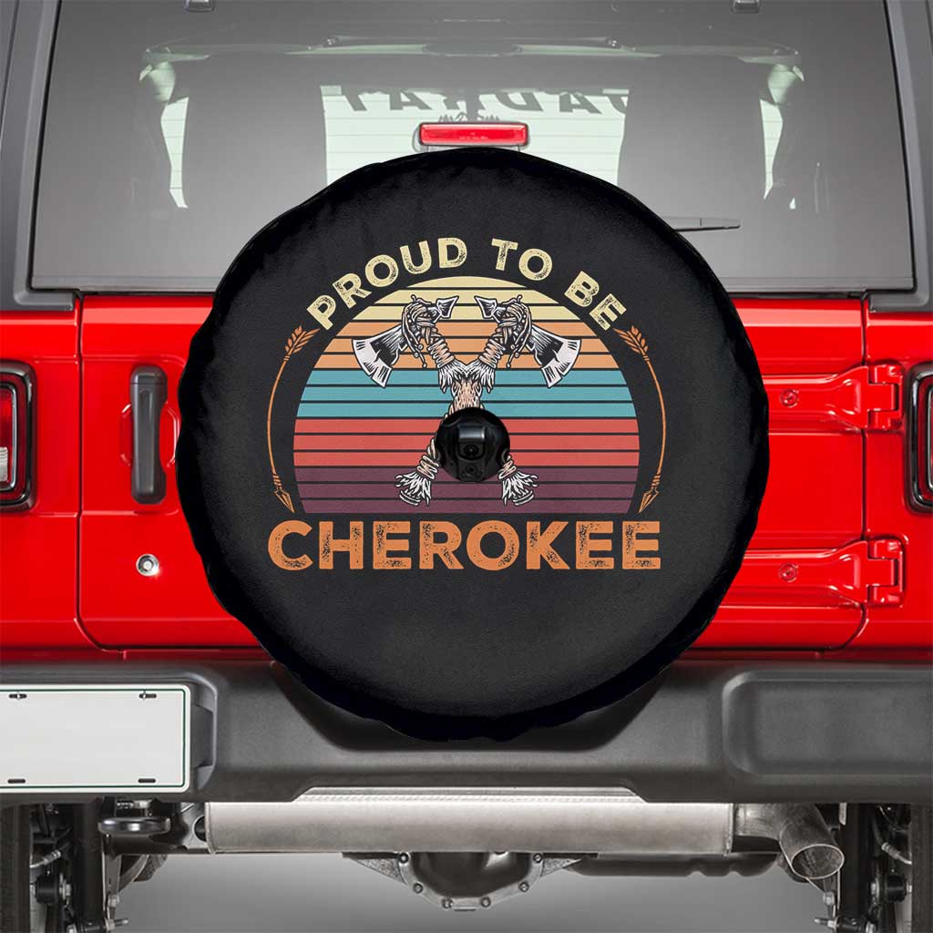 Cherokee Heritage Pride Spare Tire Cover Vintage Sunset Tomahawk Native American Graphic TS12 Black Print Your Wear
