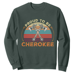 Cherokee Heritage Pride Sweatshirt Vintage Sunset Tomahawk Native American Graphic TS12 Dark Forest Green Print Your Wear