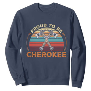 Cherokee Heritage Pride Sweatshirt Vintage Sunset Tomahawk Native American Graphic TS12 Navy Print Your Wear