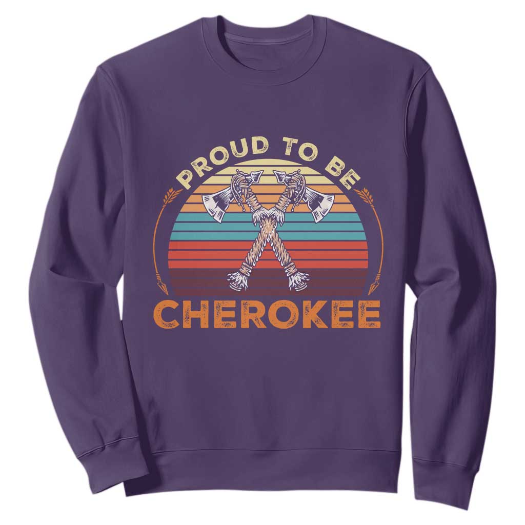 Cherokee Heritage Pride Sweatshirt Vintage Sunset Tomahawk Native American Graphic TS12 Purple Print Your Wear