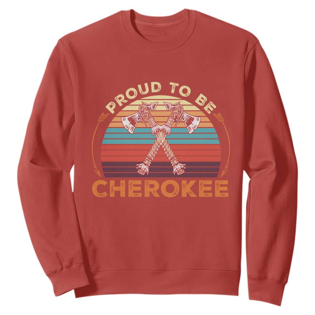 Cherokee Heritage Pride Sweatshirt Vintage Sunset Tomahawk Native American Graphic TS12 Red Print Your Wear